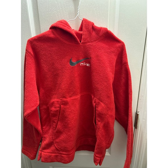 Nike Other - Vintage Nike Red Fleece Pullover Hoodie Embroidered Swoosh Logo Youth Medium
